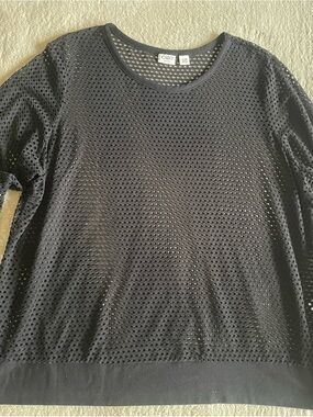 Cato 26/28W Black Open Knit Mesh Top Plus Size Sheer Long Sleeve Oversized